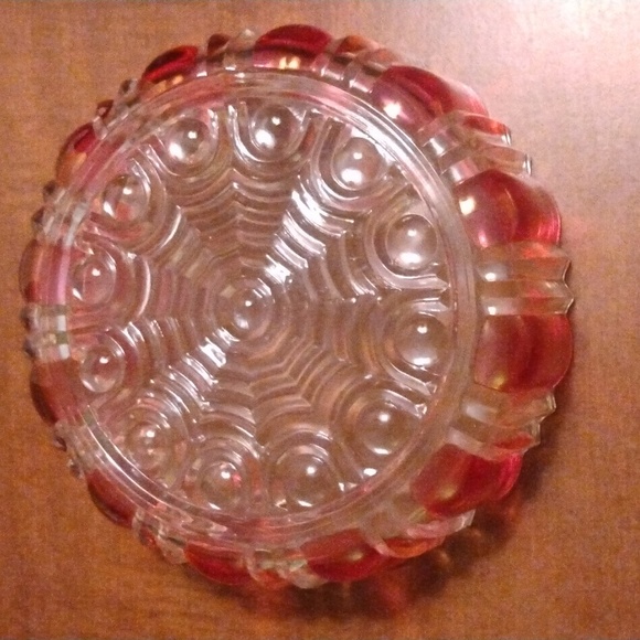 Vintage 1950 Clear Flash Cranberry Glass Cafe Style Fruit/Candy Bowl - Picture 4 of 4